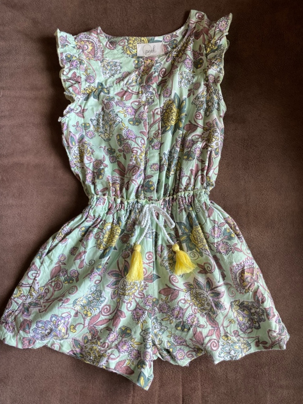 Peek Mint Floral Romper with Yellow Tassels